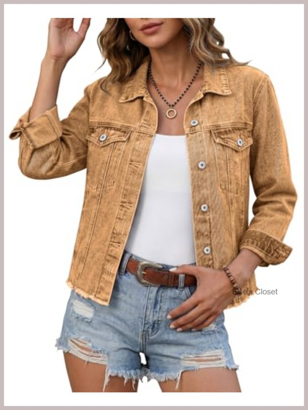 Women's Oversized Distressed Jean Jacket Long Denim Coat Raw Hem Western Shacket